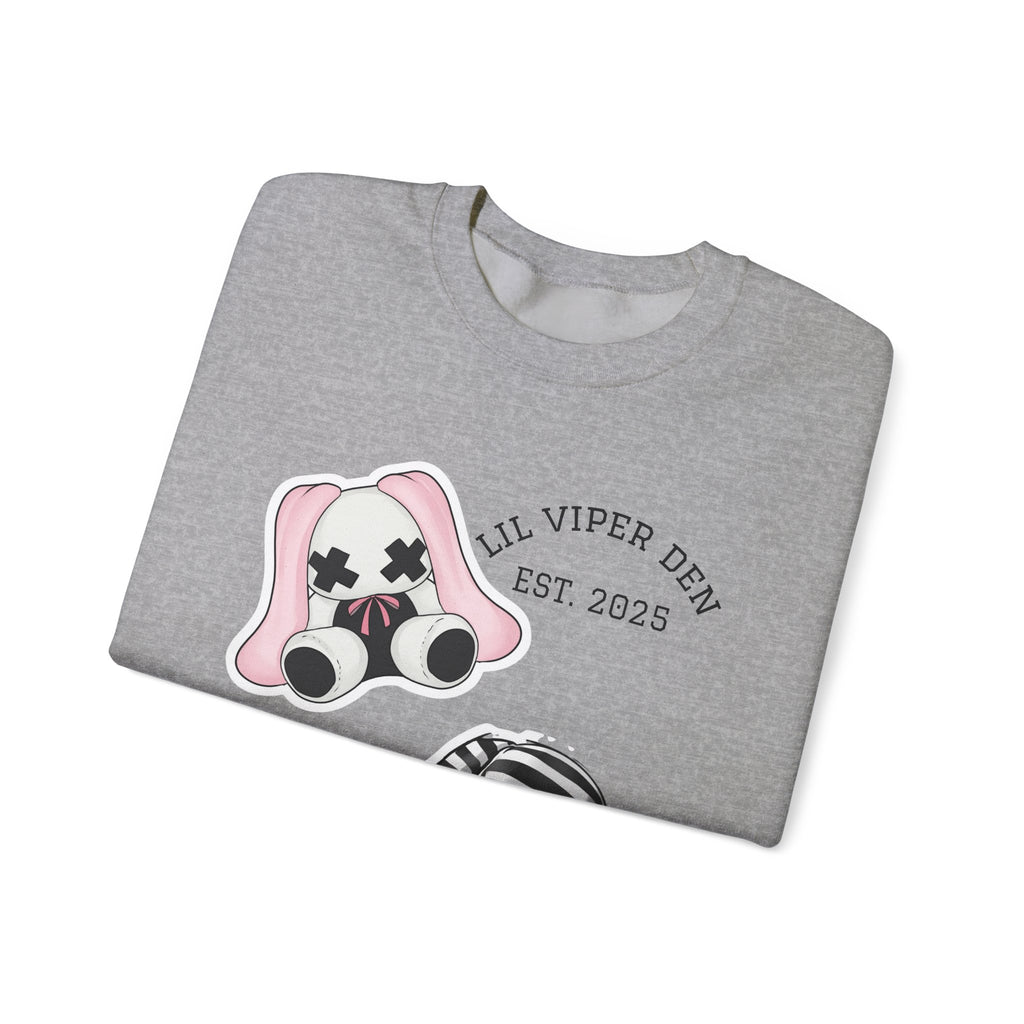 Lil Viper Den bunny Crewneck Sweatshirt — Cute Plush Mask Graphic, Est. 2025