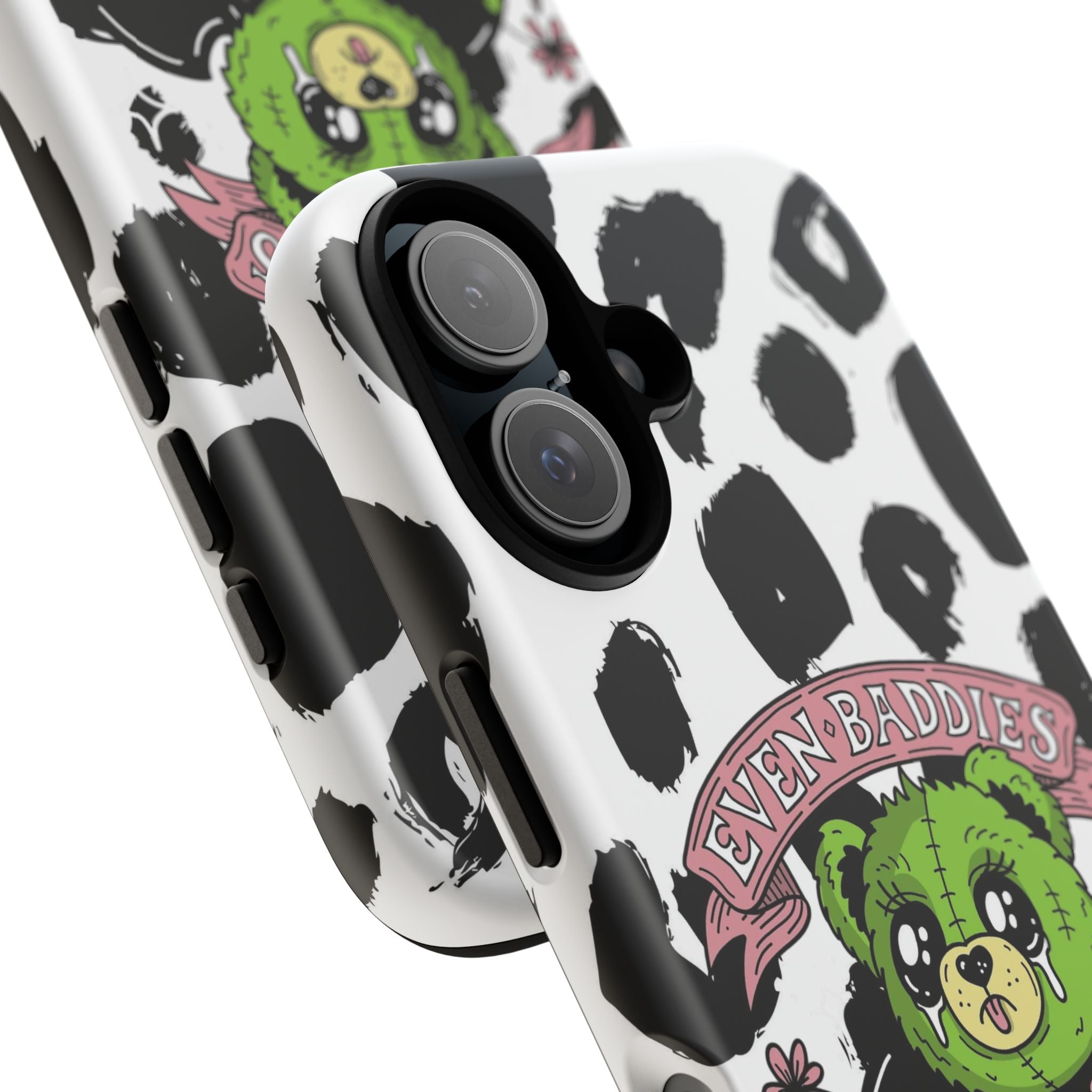 Cute Green Teddy Phone Case — "Even Baddies Get Saddles" Cow Print Protective Case