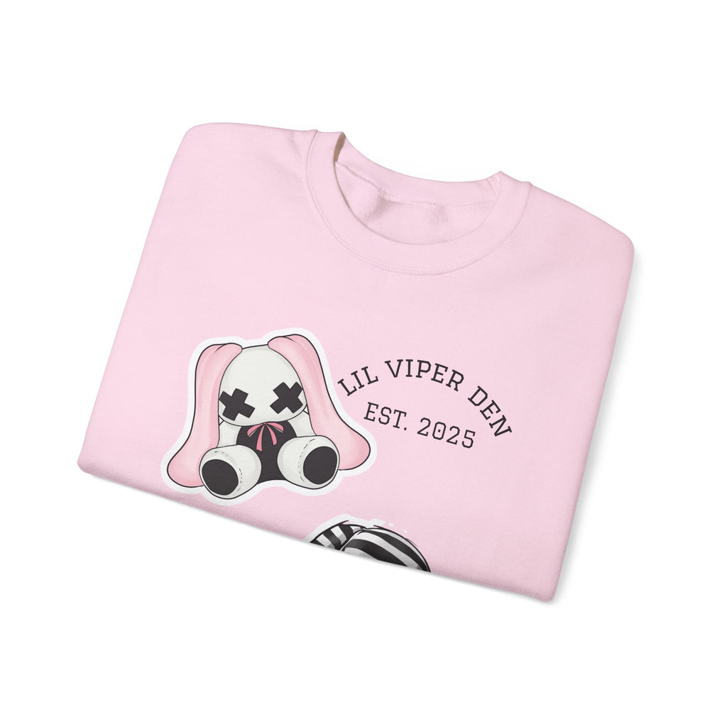 Lil Viper Den bunny Crewneck Sweatshirt — Cute Plush Mask Graphic, Est. 2025