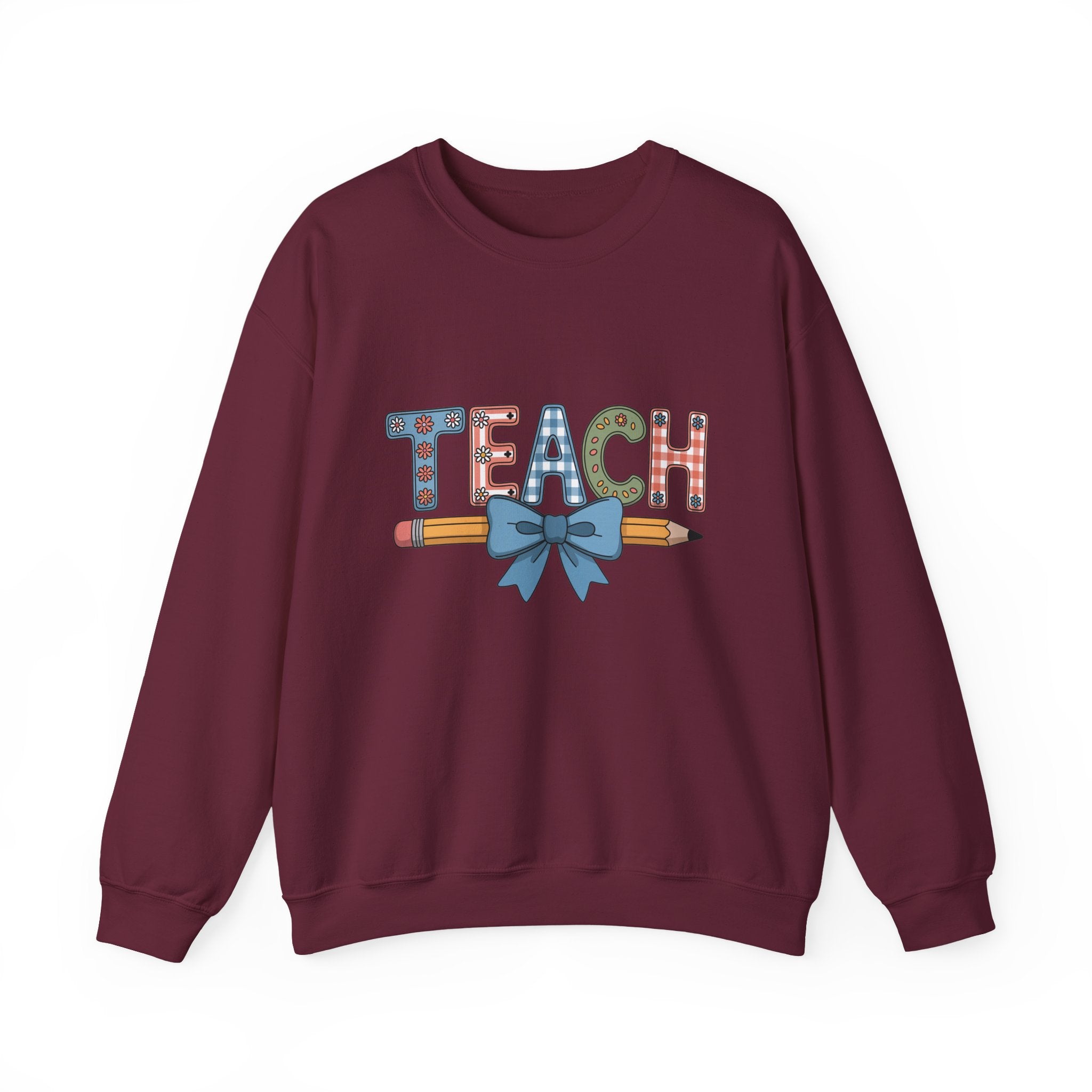 Teacher Crewneck Sweatshirt – "TEACH" Pencil & Bow Design