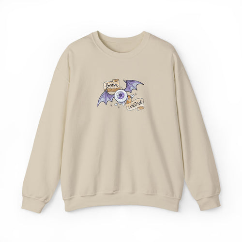 Crewneck Sweatshirt — Purple Bat & Moon Floral Graphic (Halloween Cozy)