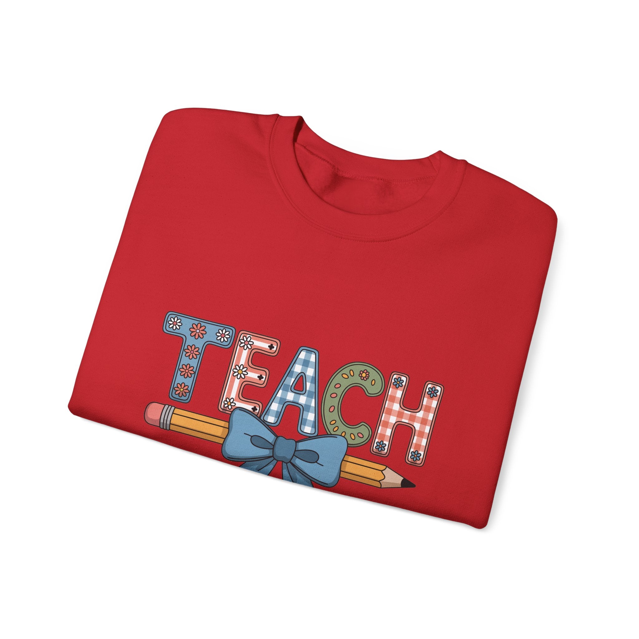 Teacher Crewneck Sweatshirt – "TEACH" Pencil & Bow Design
