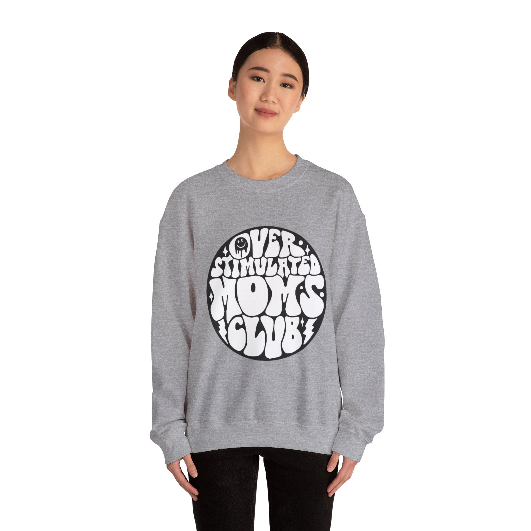Retro 'Overstimulated Moms Club' Sweatshirt – Vintage Psychedelic Graphic Crewneck