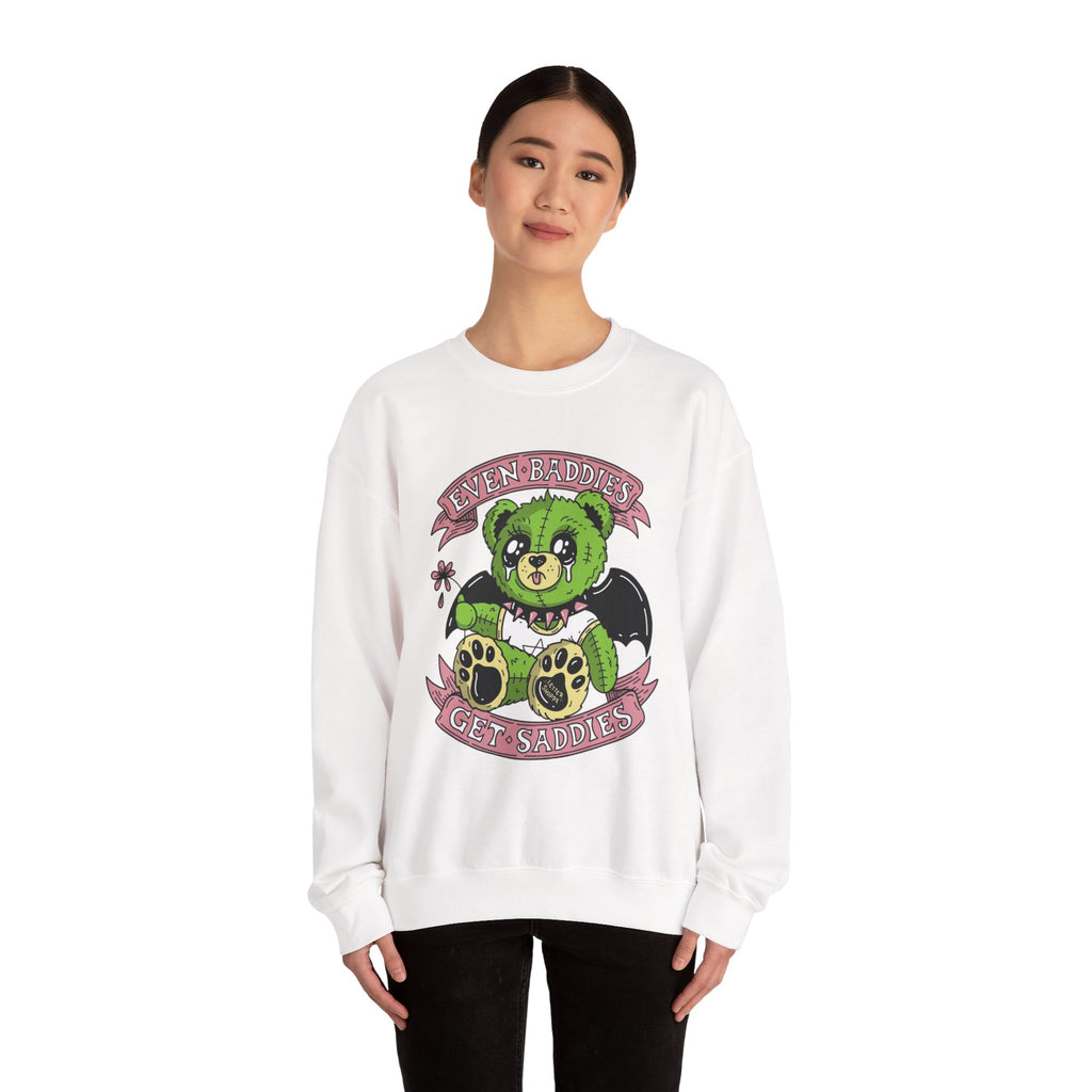 Get Saddest Green Bear Crewneck Sweatshirt — Cute Gothic Teddy Graphic