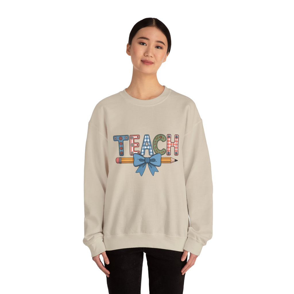 Teacher Crewneck Sweatshirt – "TEACH" Pencil & Bow Design