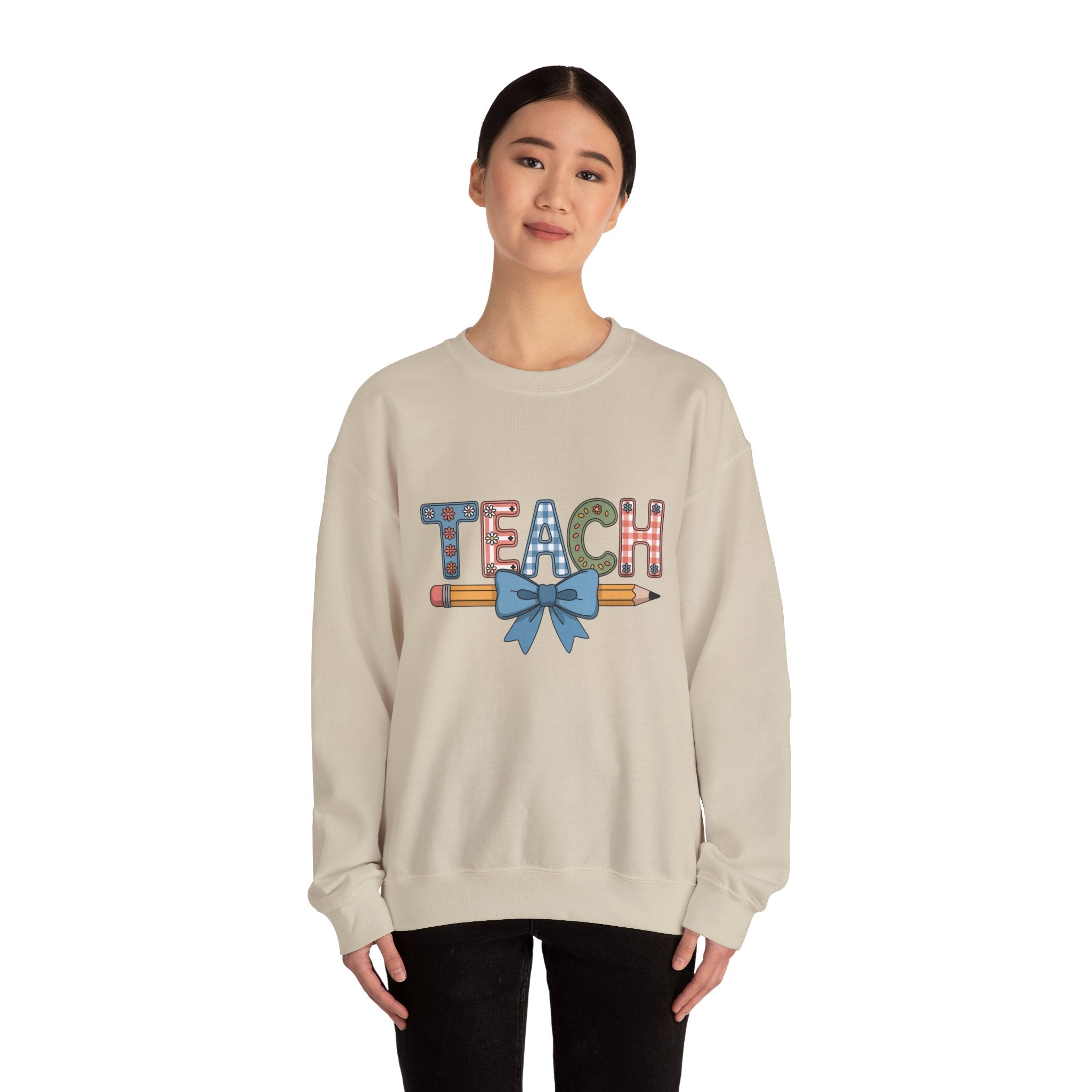 Teacher Crewneck Sweatshirt – "TEACH" Pencil & Bow Design