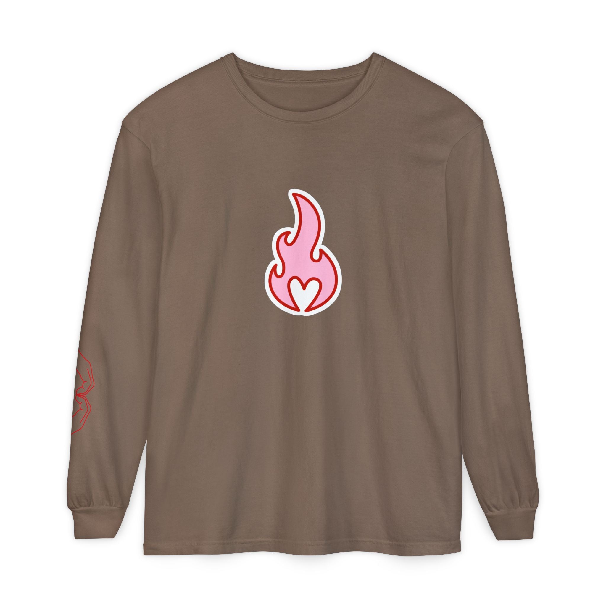 Self Love Flame Long Sleeve Tee — Graphic Self-Care Chest & Back Design