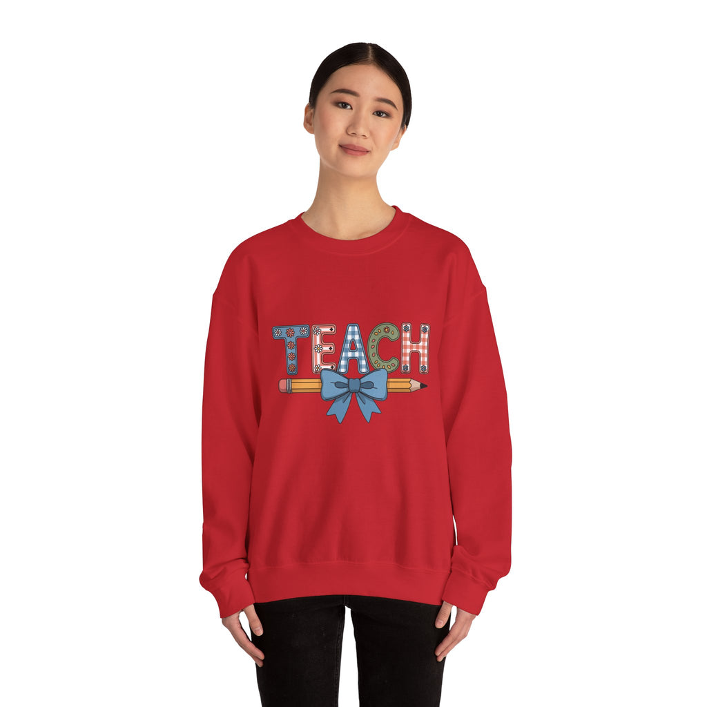 Teacher Crewneck Sweatshirt – "TEACH" Pencil & Bow Design