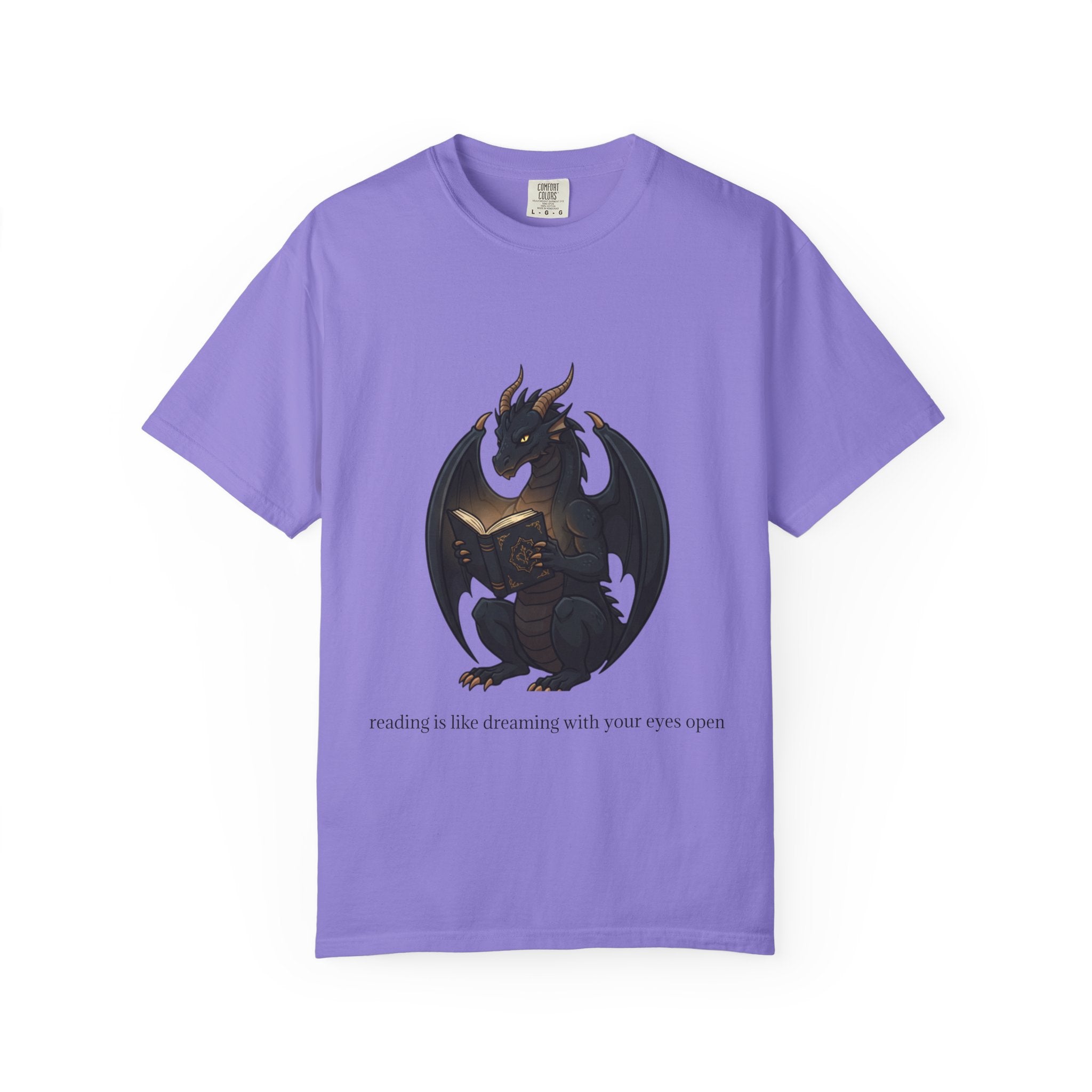 Dragon Reading T-Shirt — 'reading is like dreaming with your eyes open' Graphic Tee