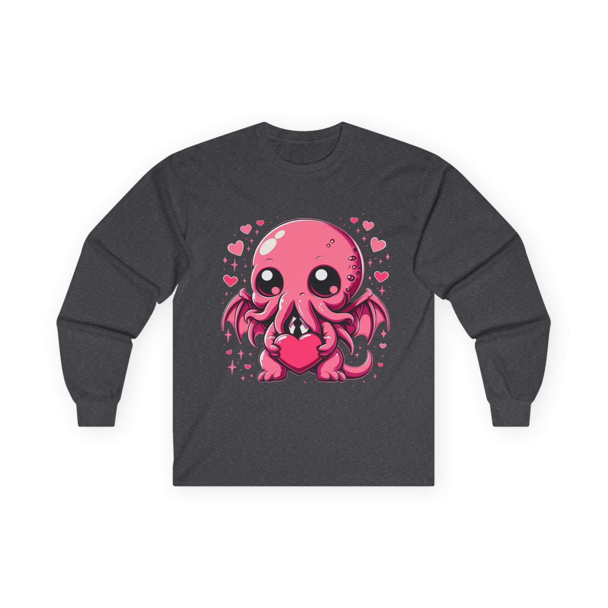 Cute Pink Cthulhu Heart Long Sleeve Tee — Valentine’s Day Kawaii Octopus Shirt