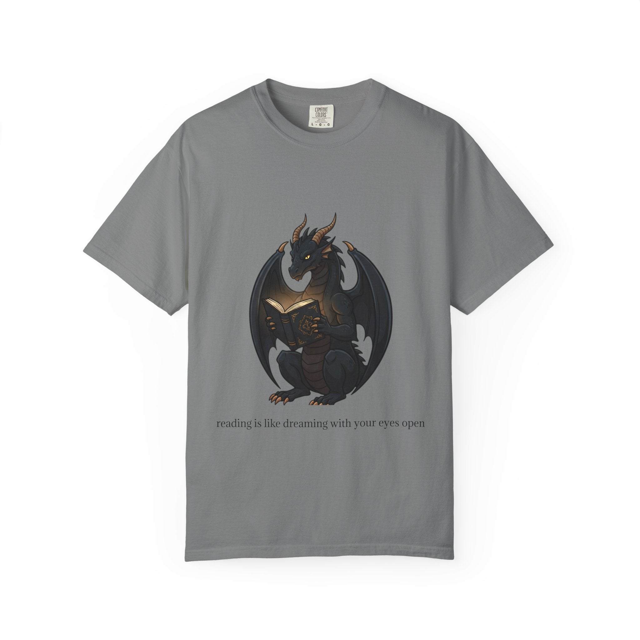 Dragon Reading T-Shirt — 'reading is like dreaming with your eyes open' Graphic Tee