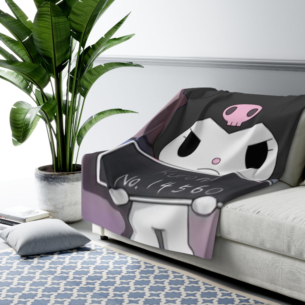 Kuromi Mugshot Sherpa Fleece Blanket — Cute Sanrio Character Cozy Throw