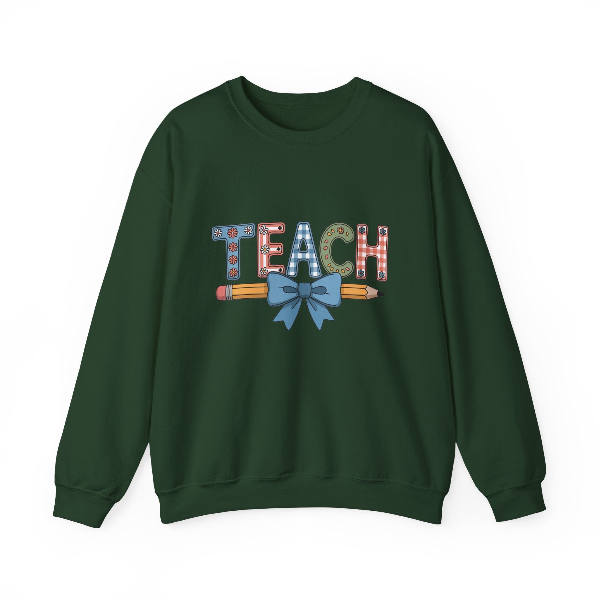 Teacher Crewneck Sweatshirt – "TEACH" Pencil & Bow Design