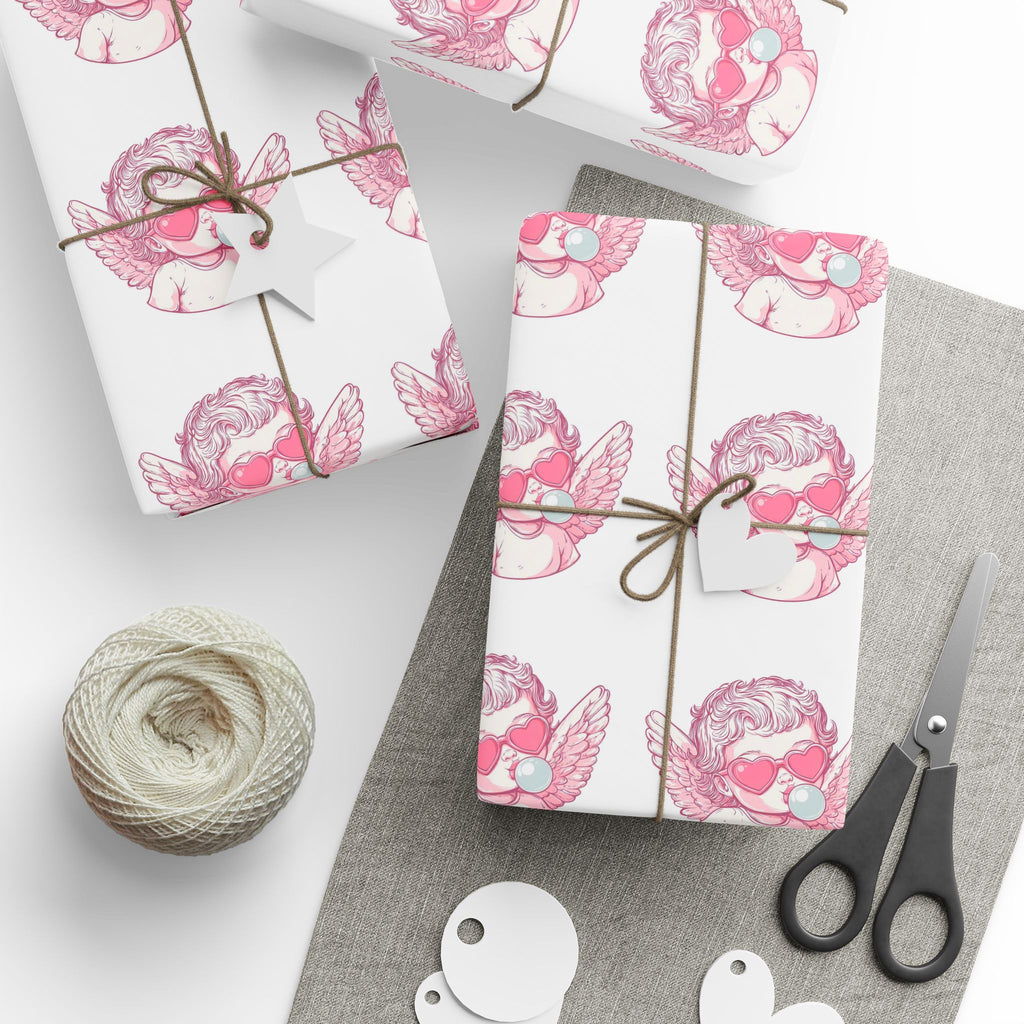 Valentines Wrapping Paper — Pink Skull & Wings Pattern Gift Wrap (Edgy Floral Gothic)