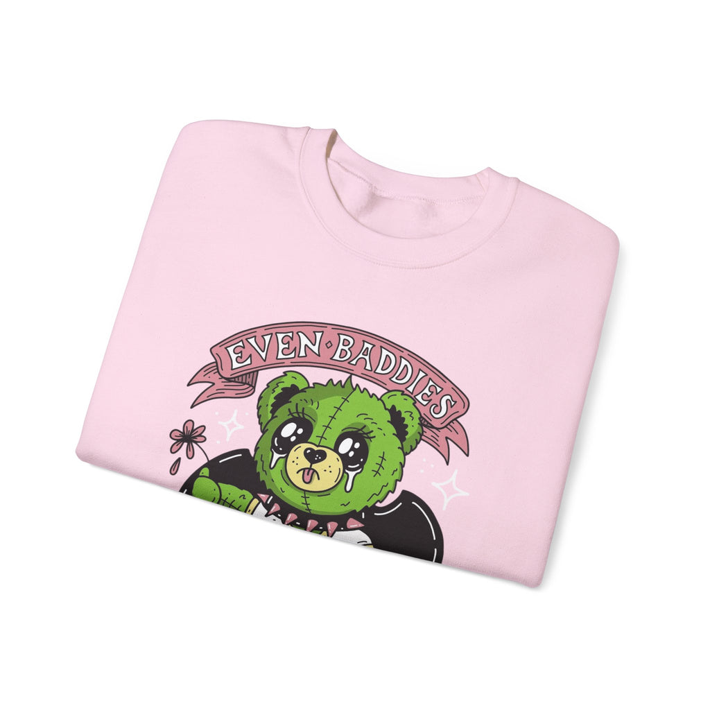 Get Saddest Green Bear Crewneck Sweatshirt — Cute Gothic Teddy Graphic