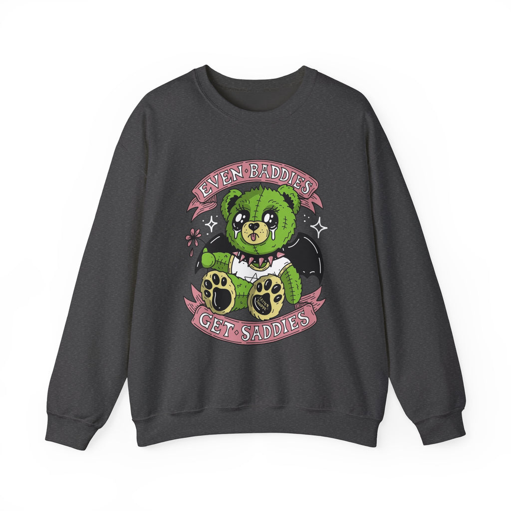 Get Saddest Green Bear Crewneck Sweatshirt — Cute Gothic Teddy Graphic