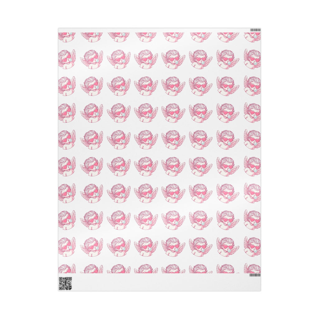 Valentines Wrapping Paper — Pink Skull & Wings Pattern Gift Wrap (Edgy Floral Gothic)