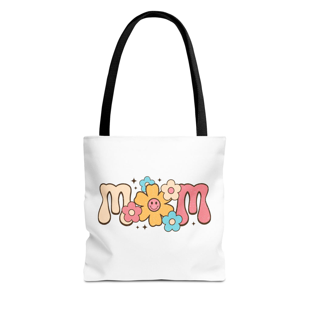 Mom Floral Smile Tote Bag – Retro Smiley Flower All-Over Print Tote