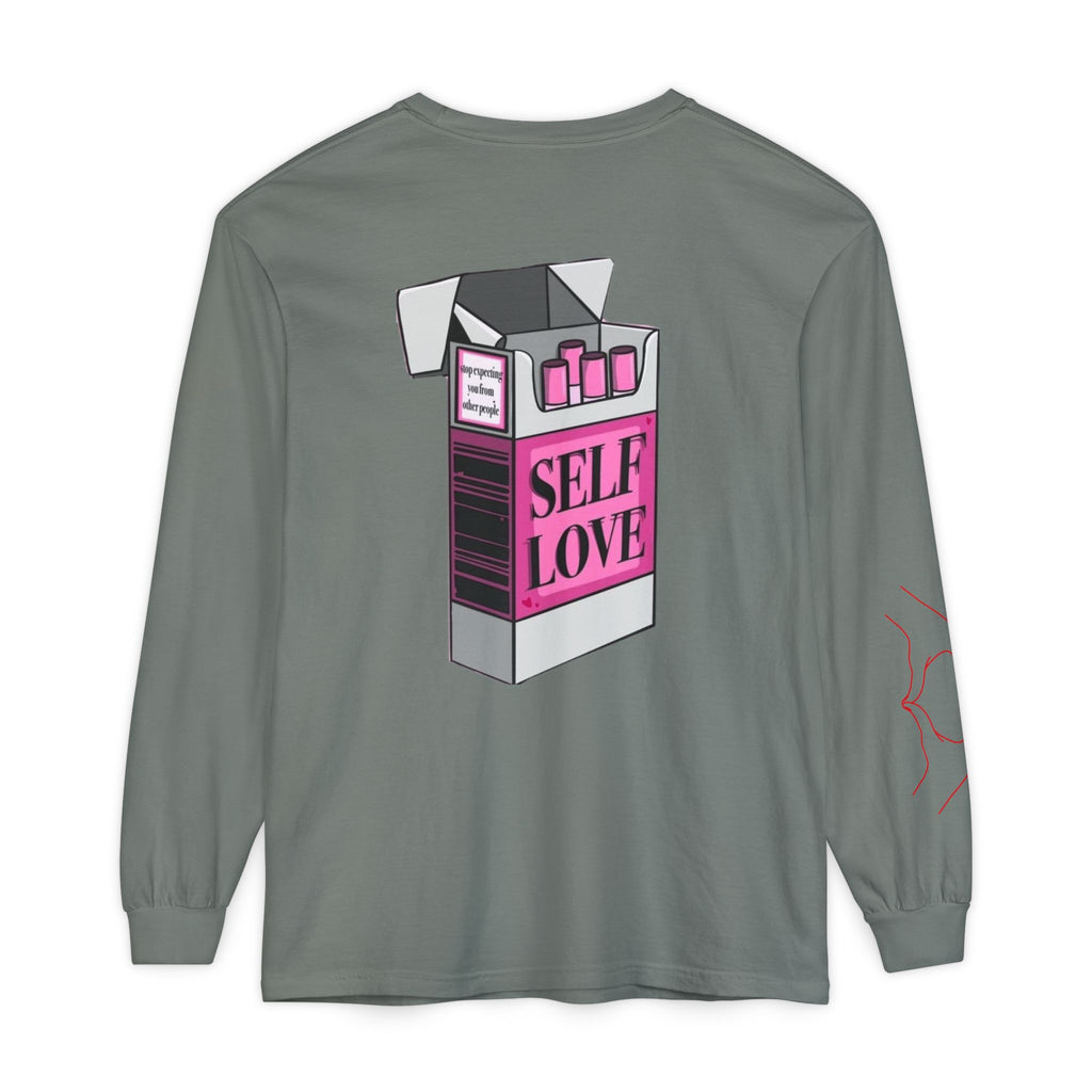Self Love Flame Long Sleeve Tee — Graphic Self-Care Chest & Back Design