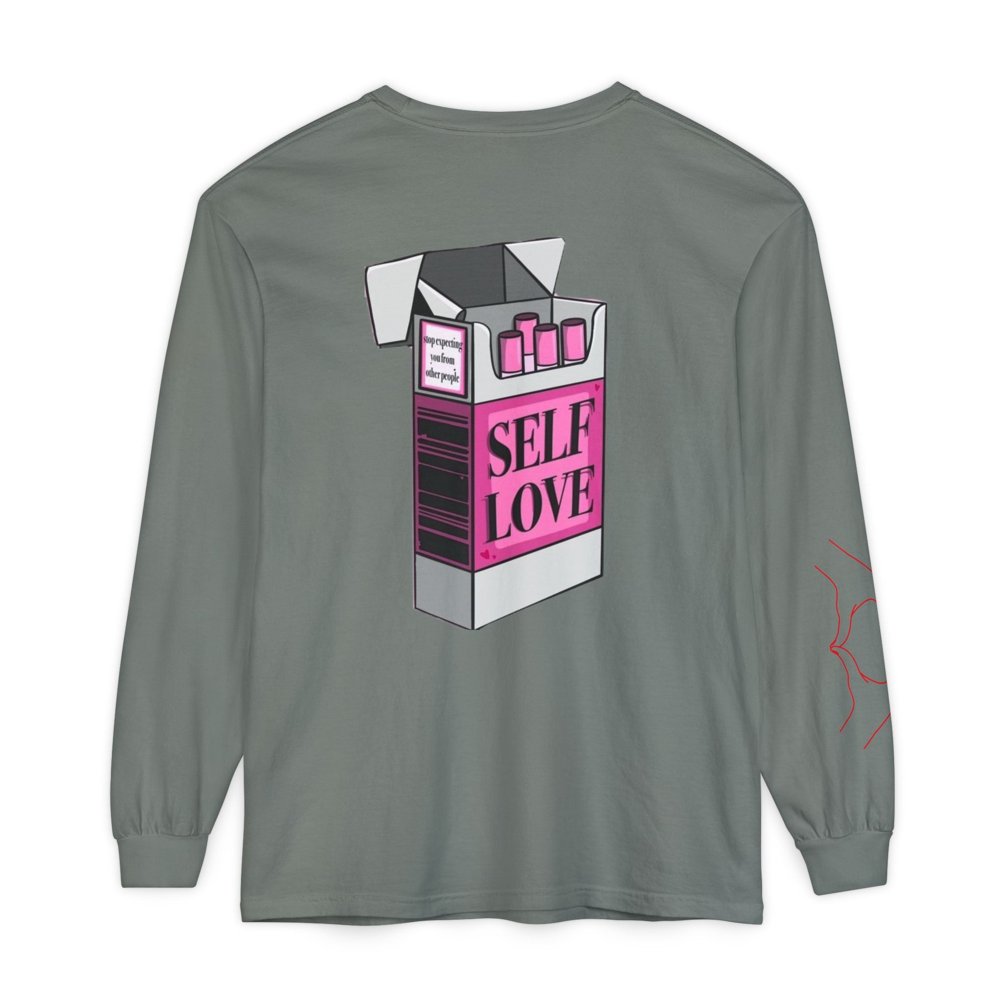 Self Love Flame Long Sleeve Tee — Graphic Self-Care Chest & Back Design