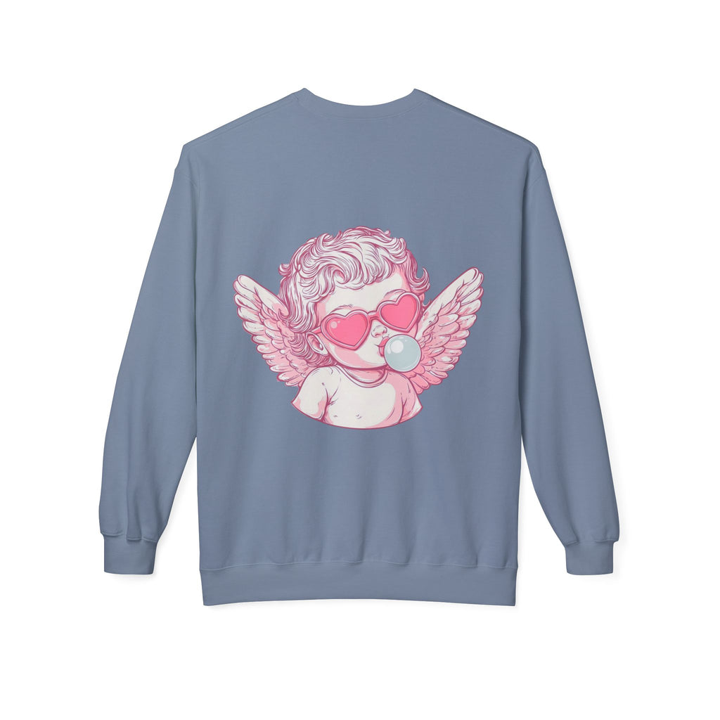 Cupid Valentine's Sweatshirt — Retro Pink Cherub with Heart Sunglasses Crewneck