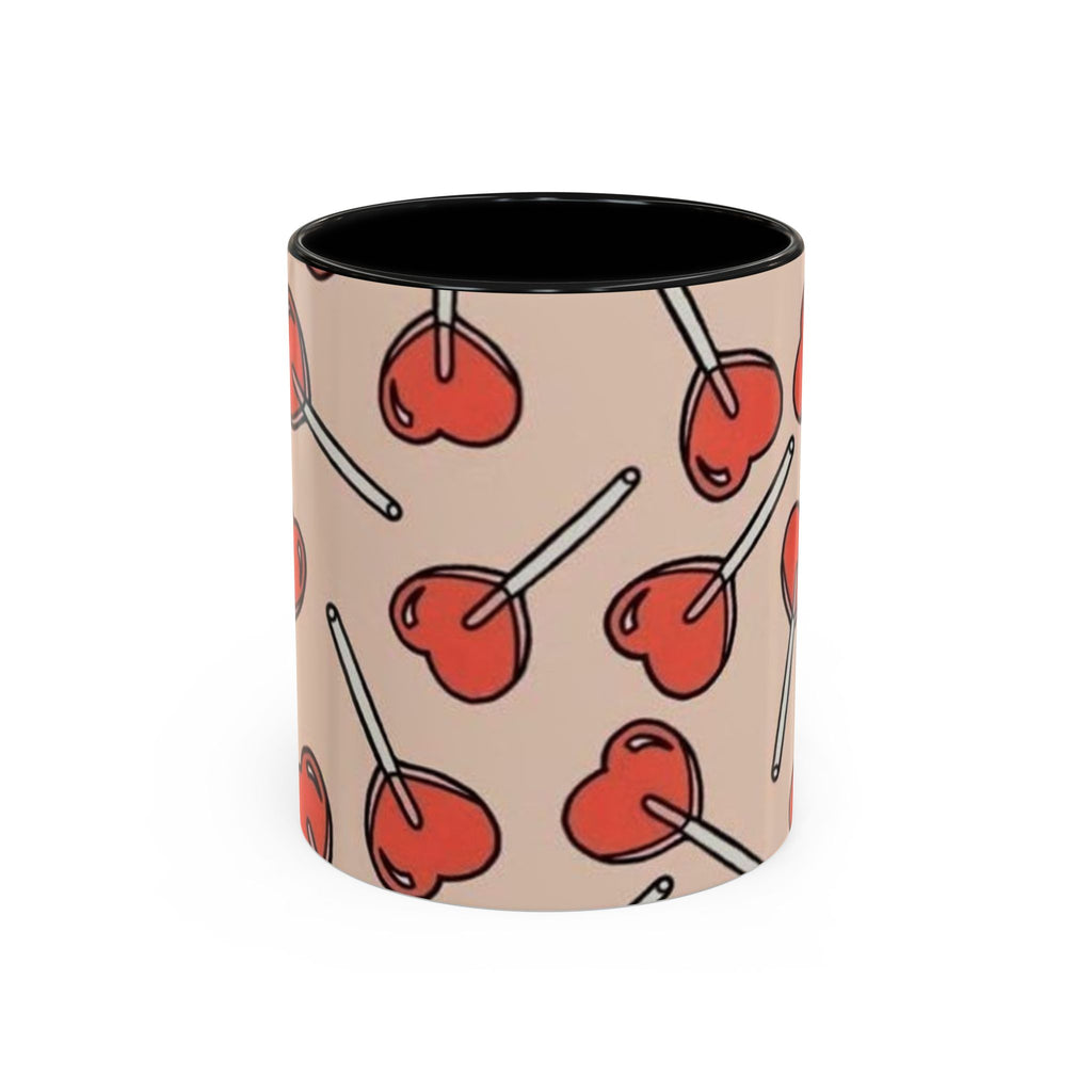 Valentines Heart Lollipop Accent Coffee Mug — Cute Valentine Candy Pattern (11/15oz)