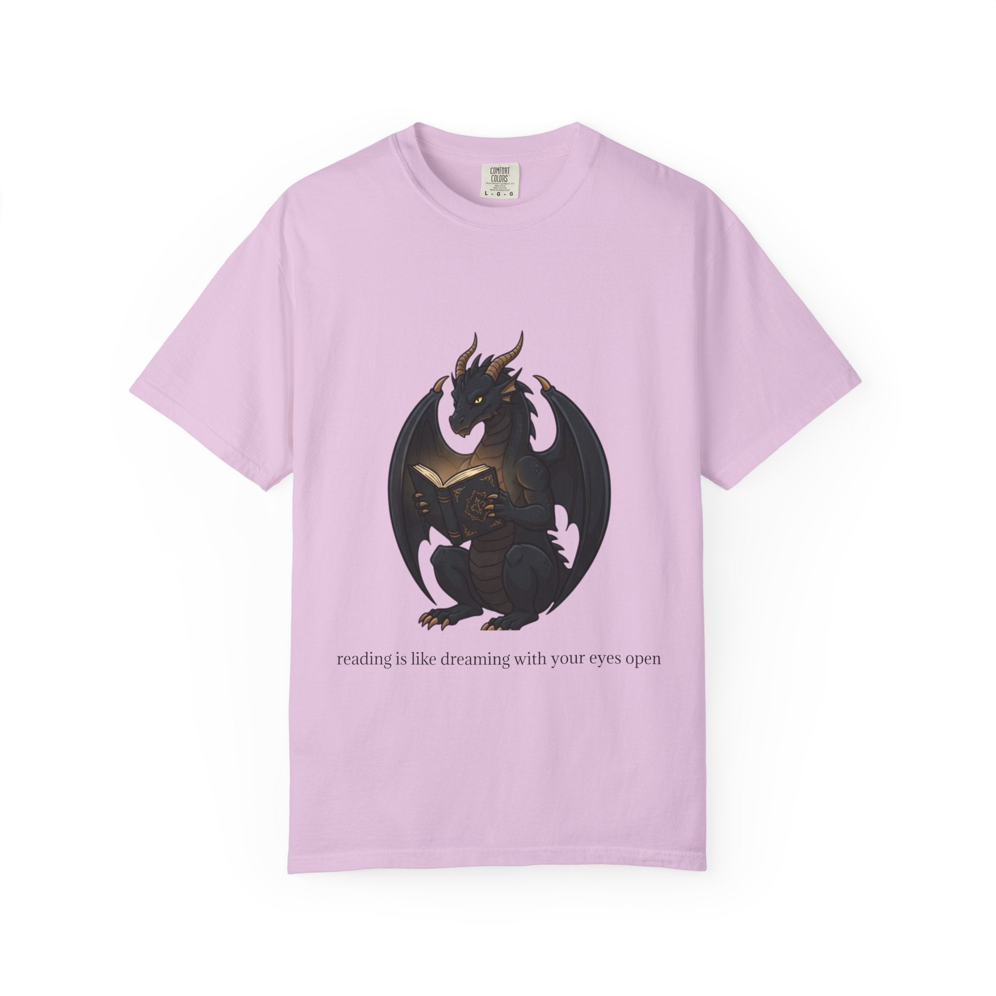 Dragon Reading T-Shirt — 'reading is like dreaming with your eyes open' Graphic Tee