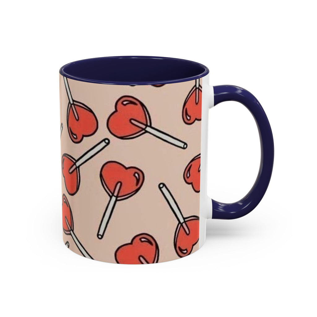 Valentines Heart Lollipop Accent Coffee Mug — Cute Valentine Candy Pattern (11/15oz)
