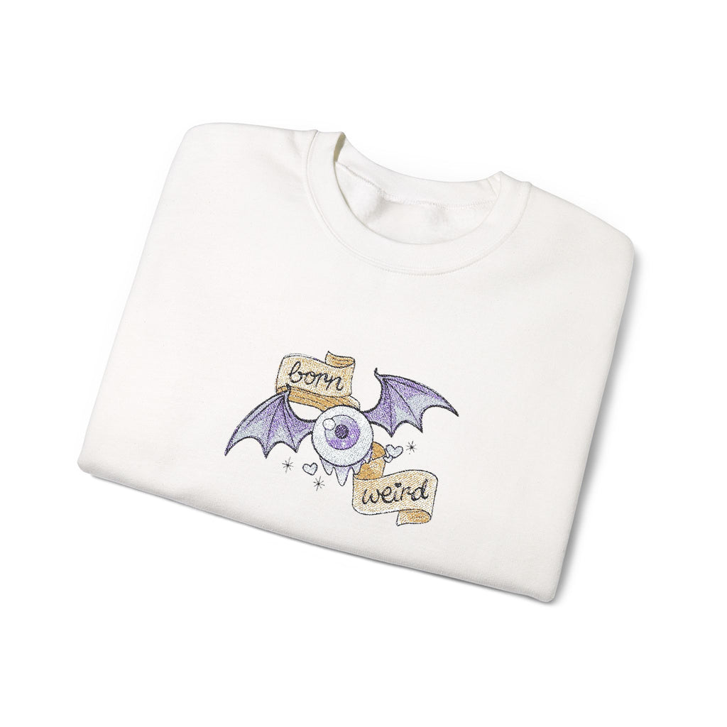 Crewneck Sweatshirt — Purple Bat & Moon Floral Graphic (Halloween Cozy)