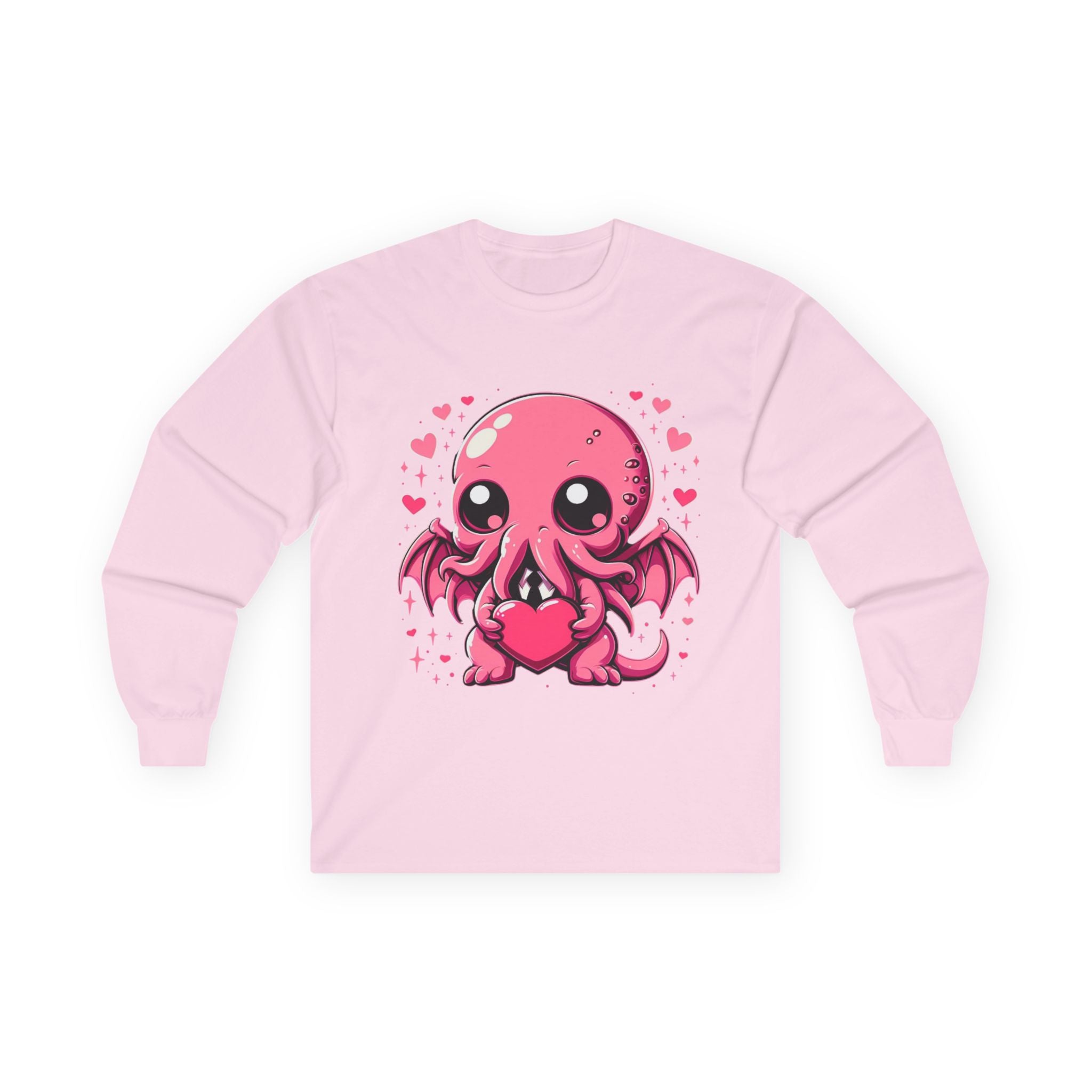 Cute Pink Cthulhu Heart Long Sleeve Tee — Valentine’s Day Kawaii Octopus Shirt