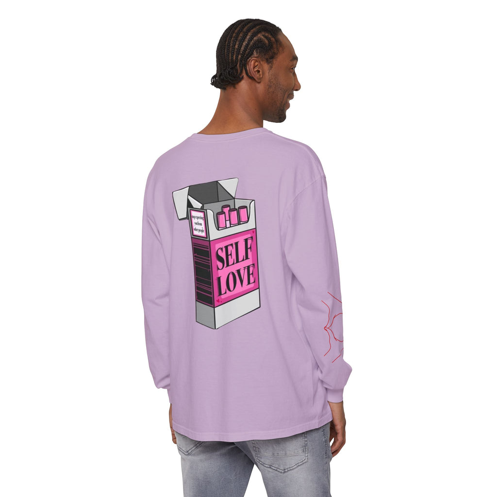 Self Love Flame Long Sleeve Tee — Graphic Self-Care Chest & Back Design
