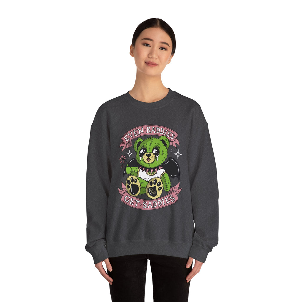 Get Saddest Green Bear Crewneck Sweatshirt — Cute Gothic Teddy Graphic